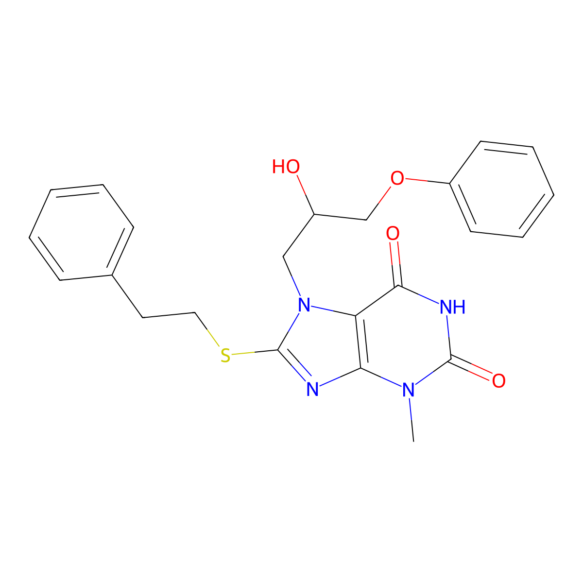 7-(2-hydroxy-3-phenoxypropyl)-3-methyl-8-[(2-phenylethyl)sulfanyl]-3,7-dihydro-1H-purine-2,6-dione molecular structure, CAS 303970-92-5