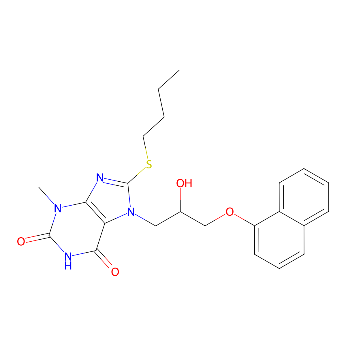 8-(butylthio)-7-(2-hydroxy-3-(naphthalen-1-yloxy)propyl)-3-methyl-1H-purine-2,6(3H,7H)-dione molecular structure, CAS 303970-94-7
