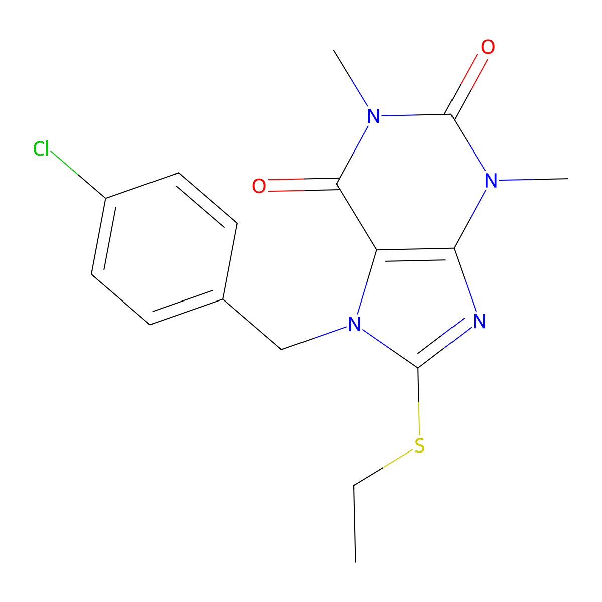 7-(4-chlorobenzyl)-8-(ethylsulfanyl)-1,3-dimethyl-3,7-dihydro-1H-purine-2,6-dione molecular structure, CAS 303970-99-2