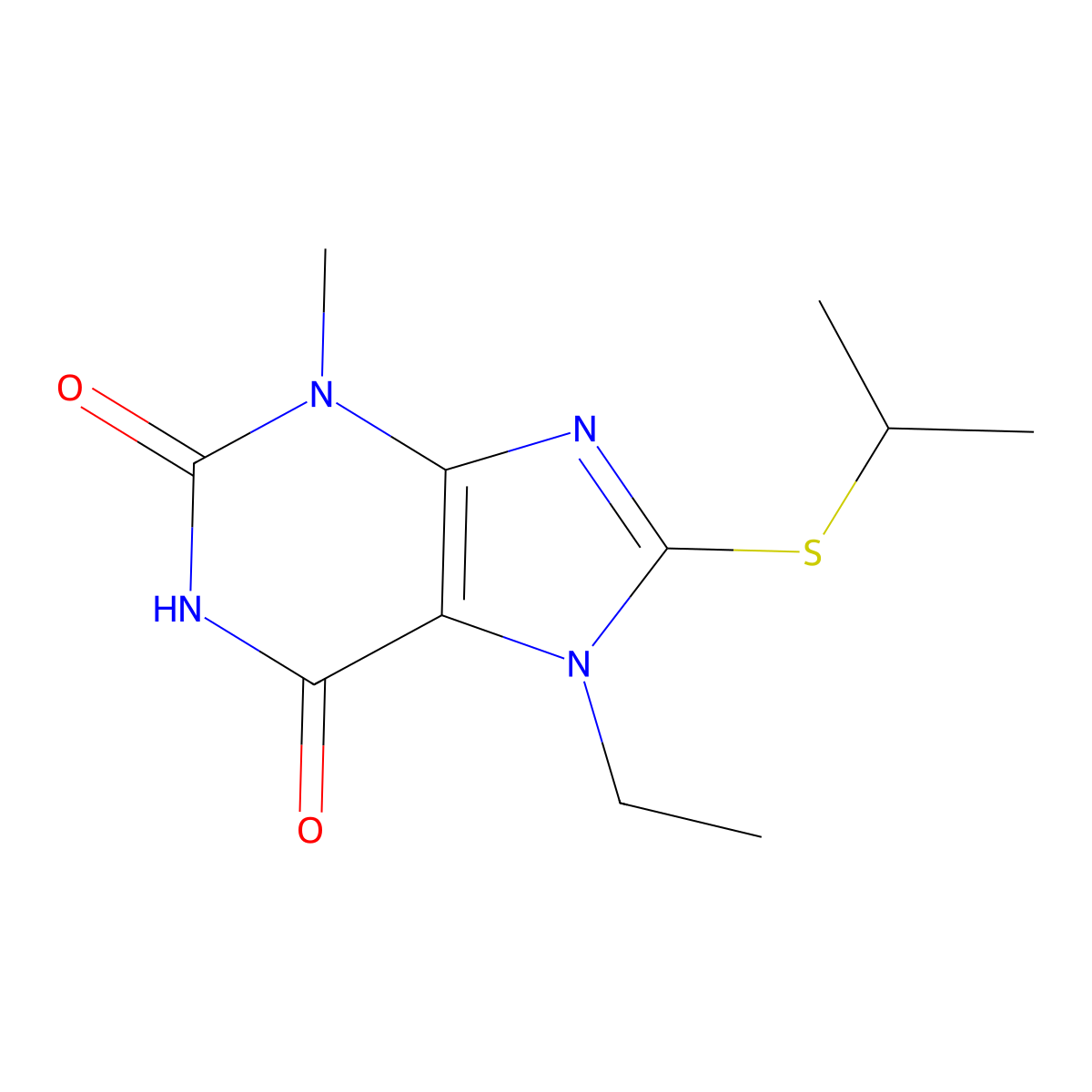 7-Ethyl-3-methyl-8-propan-2-ylsulfanylpurine-2,6-dione molecular structure, CAS 303971-04-2