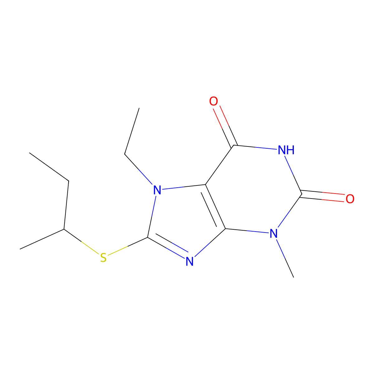 7-ethyl-3-methyl-8-[(1-methylpropyl)sulfanyl]-3,7-dihydro-1H-purine-2,6-dione molecular structure, CAS 303971-05-3