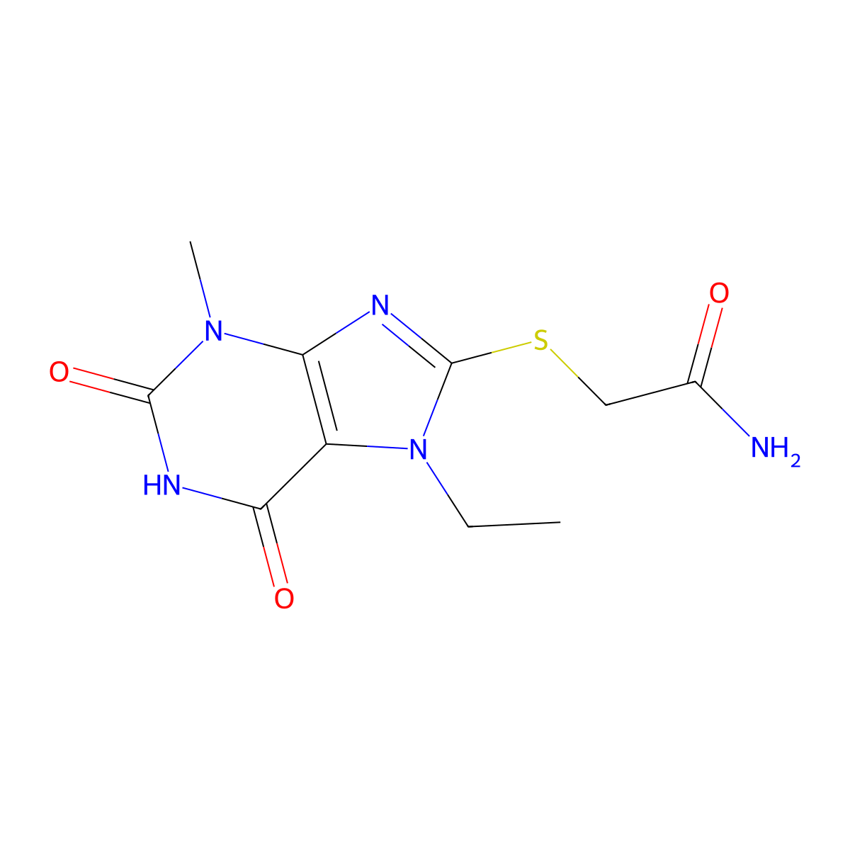 2-((7-ethyl-3-methyl-2,6-dioxo-2,3,6,7-tetrahydro-1H-purin-8-yl)thio)acetamide molecular structure, CAS 303971-11-1