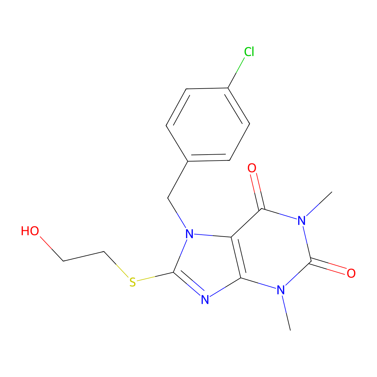 7-(4-chlorobenzyl)-8-((2-hydroxyethyl)thio)-1,3-dimethyl-1H-purine-2,6(3H,7H)-dione molecular structure, CAS 303971-17-7