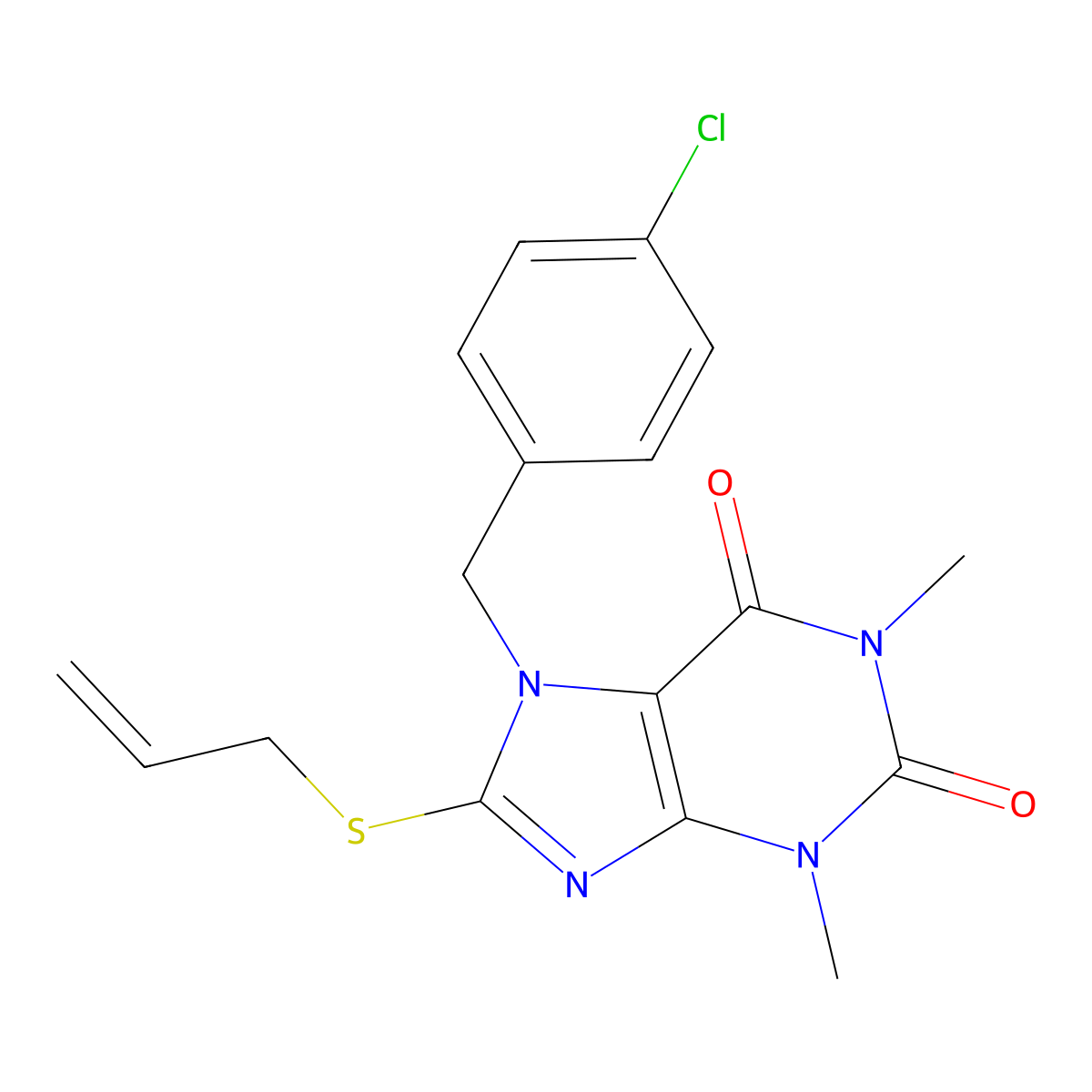 7-(4-chlorobenzyl)-1,3-dimethyl-8-(prop-2-en-1-ylsulfanyl)-3,7-dihydro-1H-purine-2,6-dione molecular structure, CAS 303971-19-9