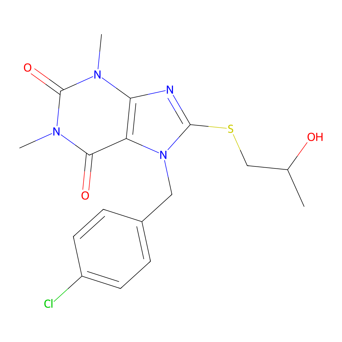 7-(4-chlorobenzyl)-8-((2-hydroxypropyl)thio)-1,3-dimethyl-1H-purine-2,6(3H,7H)-dione molecular structure, CAS 303971-21-3