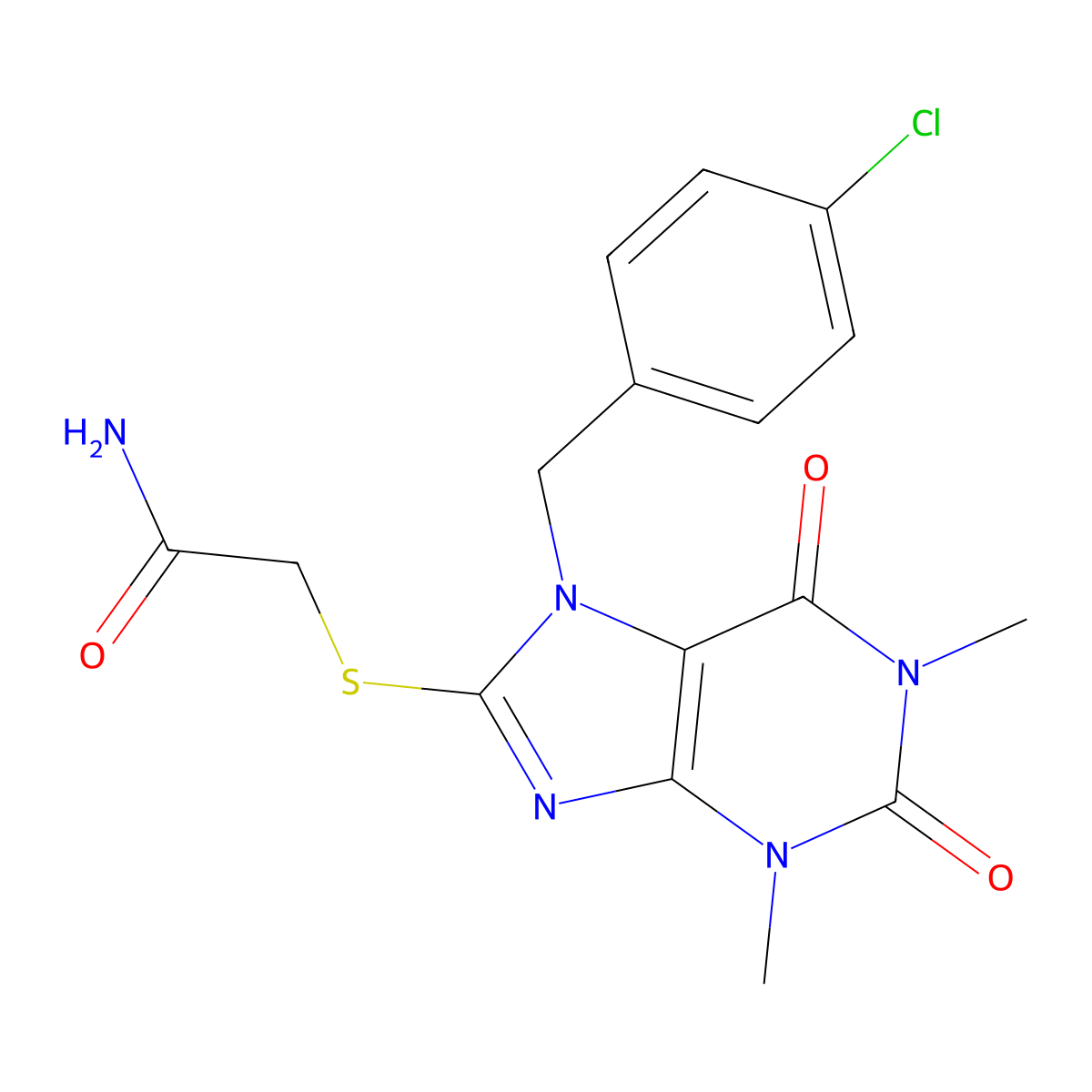 2-{[7-(4-chlorobenzyl)-1,3-dimethyl-2,6-dioxo-2,3,6,7-tetrahydro-1H-purin-8-yl]sulfanyl}acetamide molecular structure, CAS 303971-23-5