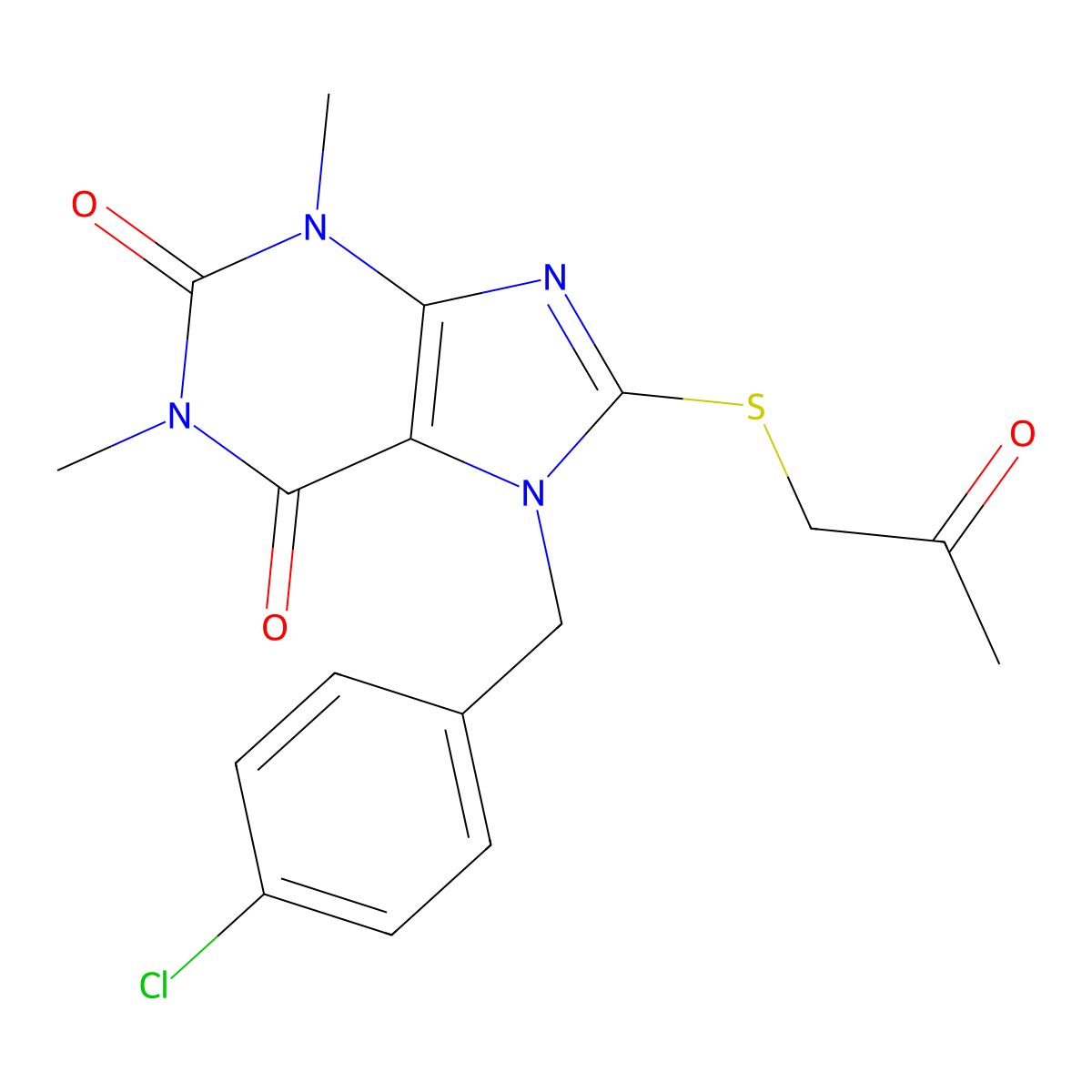 7-(4-chlorobenzyl)-1,3-dimethyl-8-[(2-oxopropyl)sulfanyl]-3,7-dihydro-1H-purine-2,6-dione molecular structure, CAS 303971-25-7