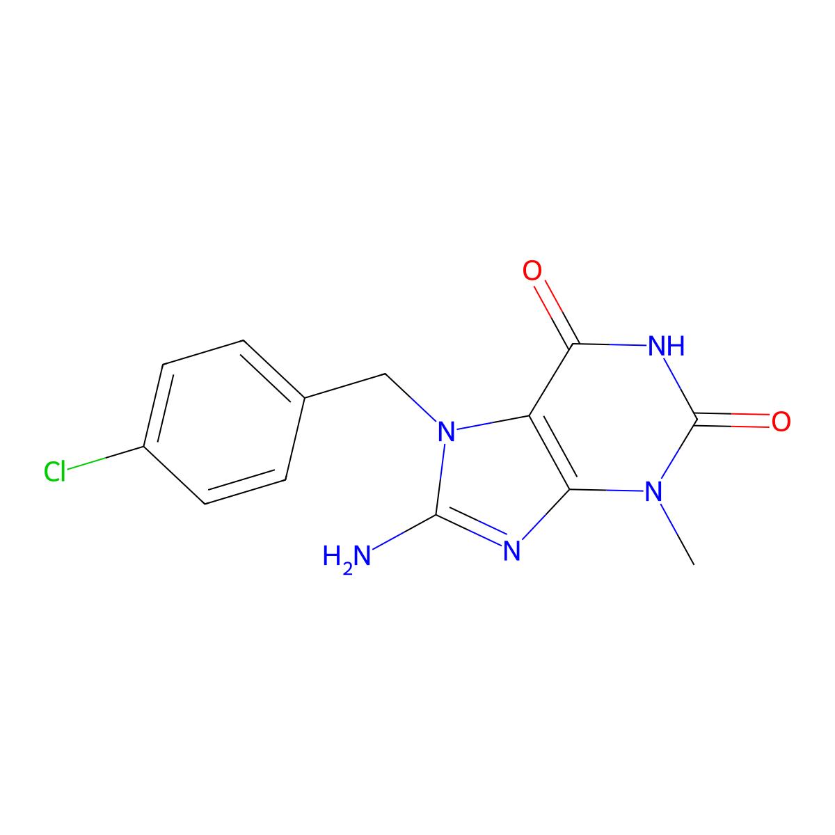 8-amino-7-(4-chlorobenzyl)-3-methyl-1H-purine-2,6(3H,7H)-dione molecular structure, CAS 303971-28-0