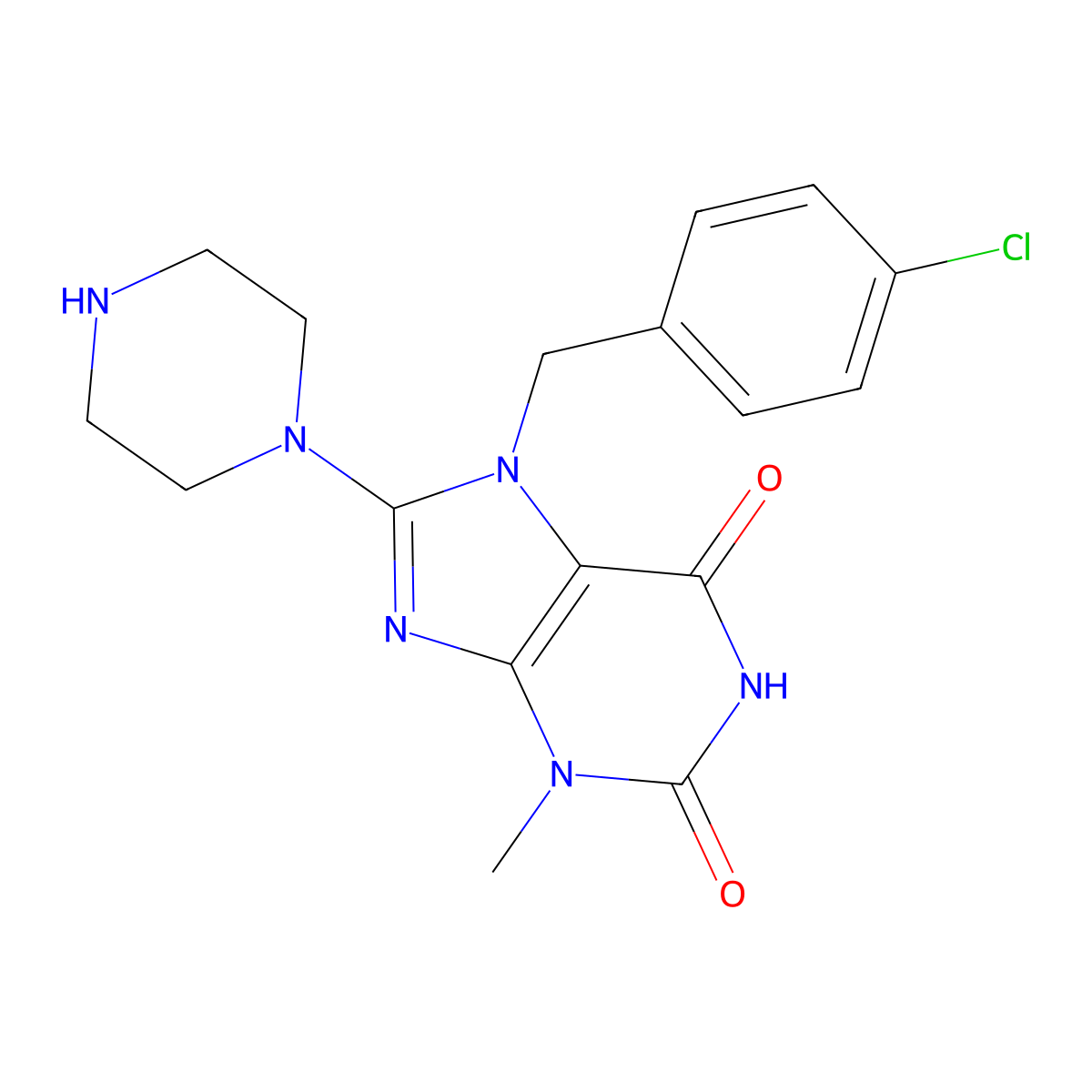 7-[(4-Chlorophenyl)methyl]-3-methyl-8-piperazin-1-ylpurine-2,6-dione molecular structure, CAS 303971-30-4