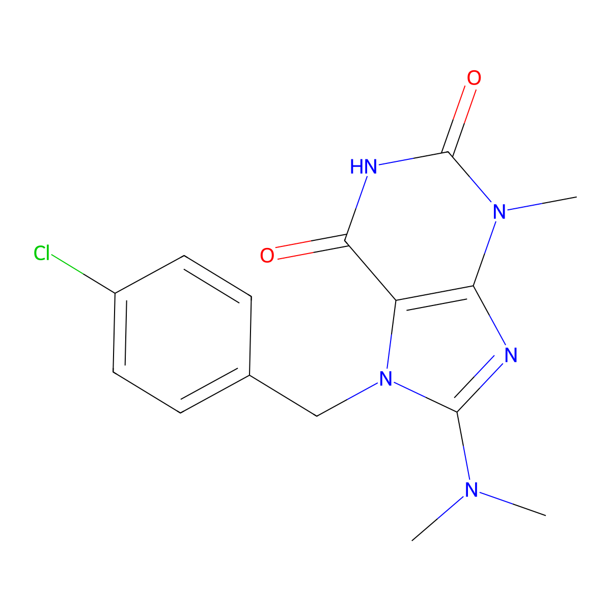 7-(4-chlorobenzyl)-8-(dimethylamino)-3-methyl-1H-purine-2,6(3H,7H)-dione molecular structure, CAS 303971-32-6