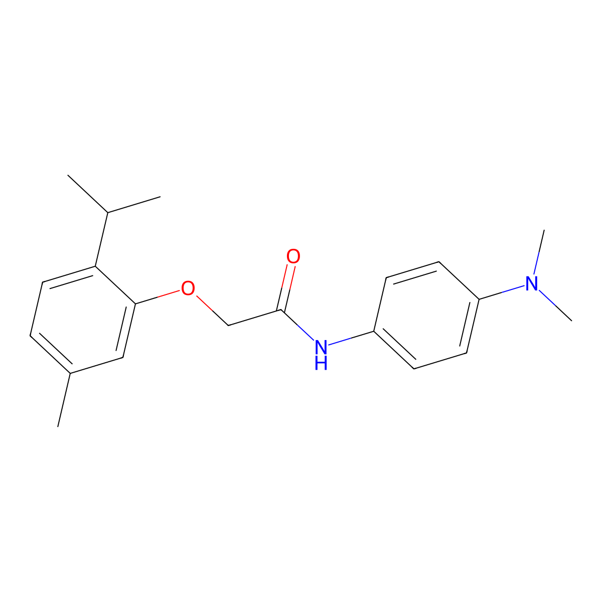 N-(4-(dimethylamino)phenyl)-2-(2-isopropyl-5-methylphenoxy)acetamide molecular structure, CAS 303972-24-9