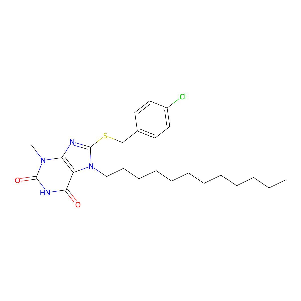8-[(4-Chlorophenyl)methylsulfanyl]-7-dodecyl-3-methylpurine-2,6-dione molecular structure, CAS 303972-84-1