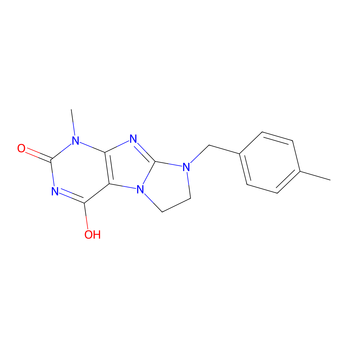 1-methyl-8-(4-methylbenzyl)-7,8-dihydro-1H-imidazo[2,1-f]purine-2,4(3H,6H)-dione molecular structure, CAS 303972-88-5