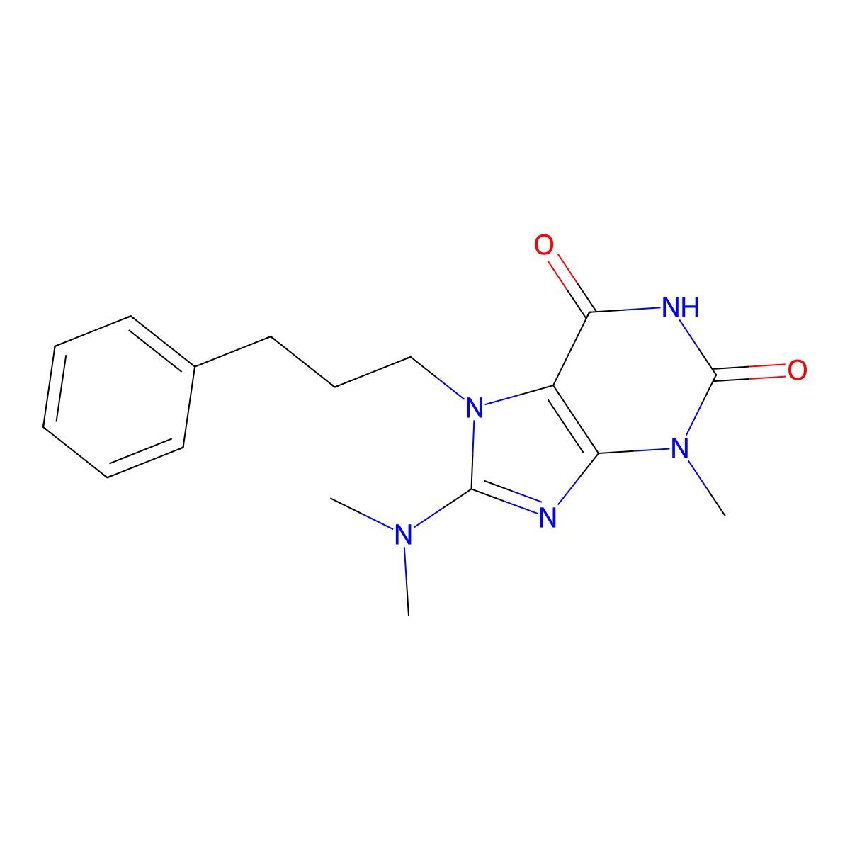 8-Dimethylamino-3-methyl-7-(3-phenyl-propyl)-3,7-dihydro-purine-2,6-dione molecular structure, CAS 303973-02-6