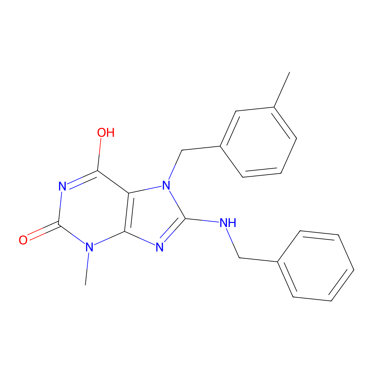 8-(benzylamino)-3-methyl-7-(3-methylbenzyl)-1H-purine-2,6(3H,7H)-dione molecular structure, CAS 303973-19-5
