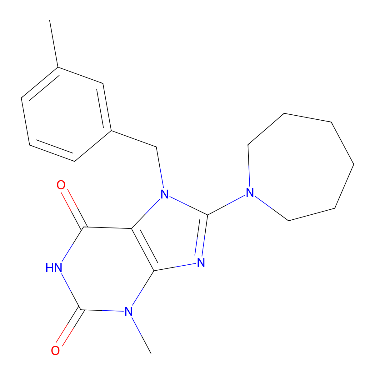8-Azepan-1-yl-3-methyl-7-(3-methyl-benzyl)-3,7-dihydro-purine-2,6-dione molecular structure, CAS 303973-22-0