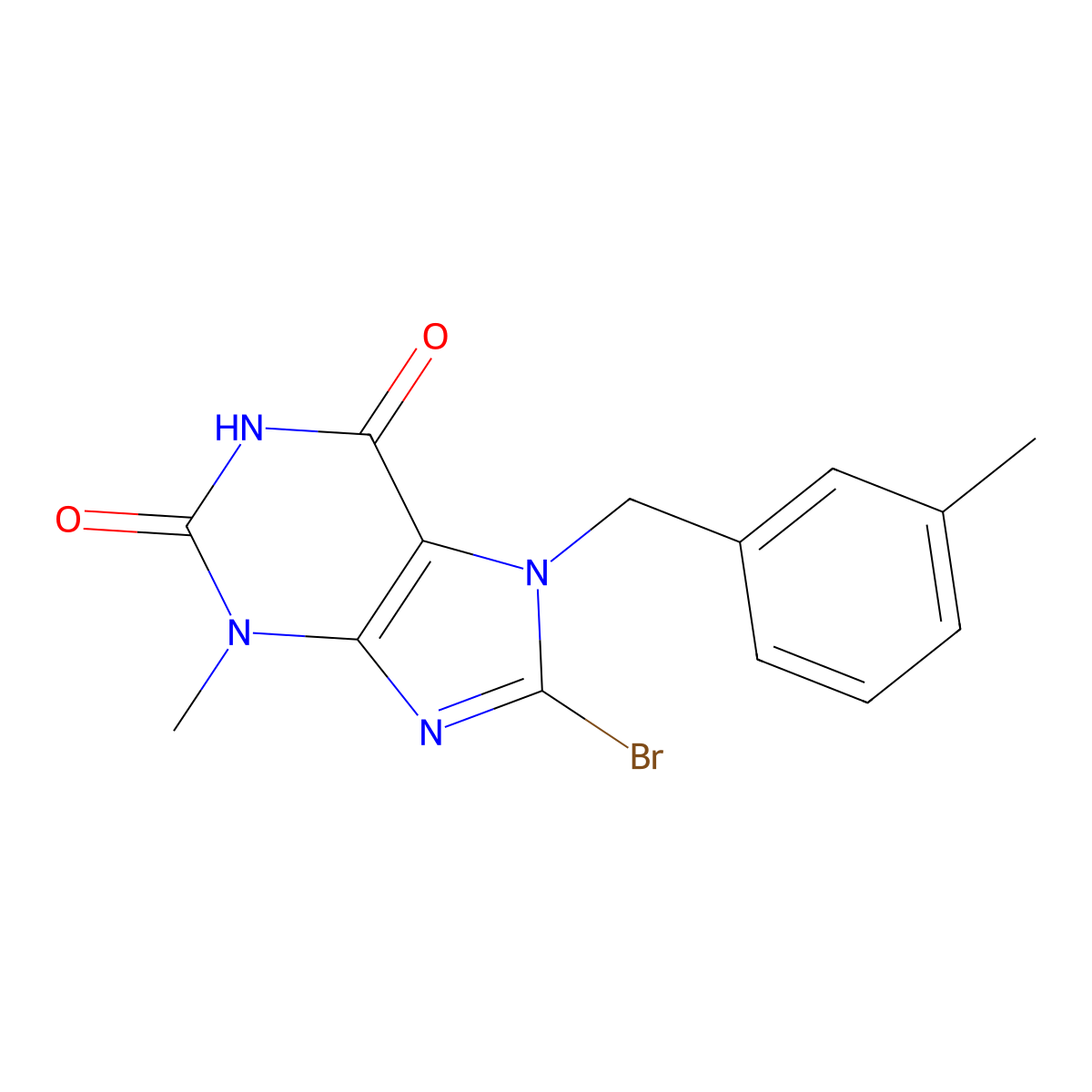 8-Bromo-3-methyl-7-[(3-methylphenyl)methyl]purine-2,6-dione molecular structure, CAS 303973-25-3