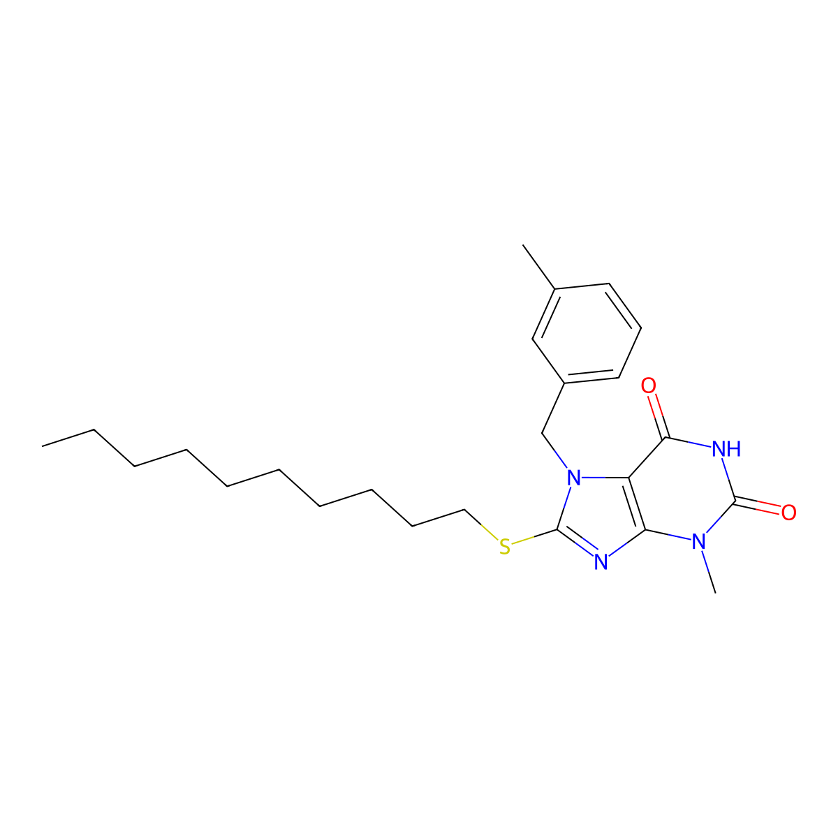8-Decylsulfanyl-3-methyl-7-[(3-methylphenyl)methyl]purine-2,6-dione molecular structure, CAS 303973-35-5