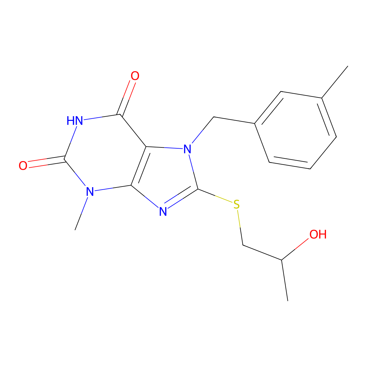 8-(2-Hydroxypropylsulfanyl)-3-methyl-7-[(3-methylphenyl)methyl]purine-2,6-dione molecular structure, CAS 303973-42-4