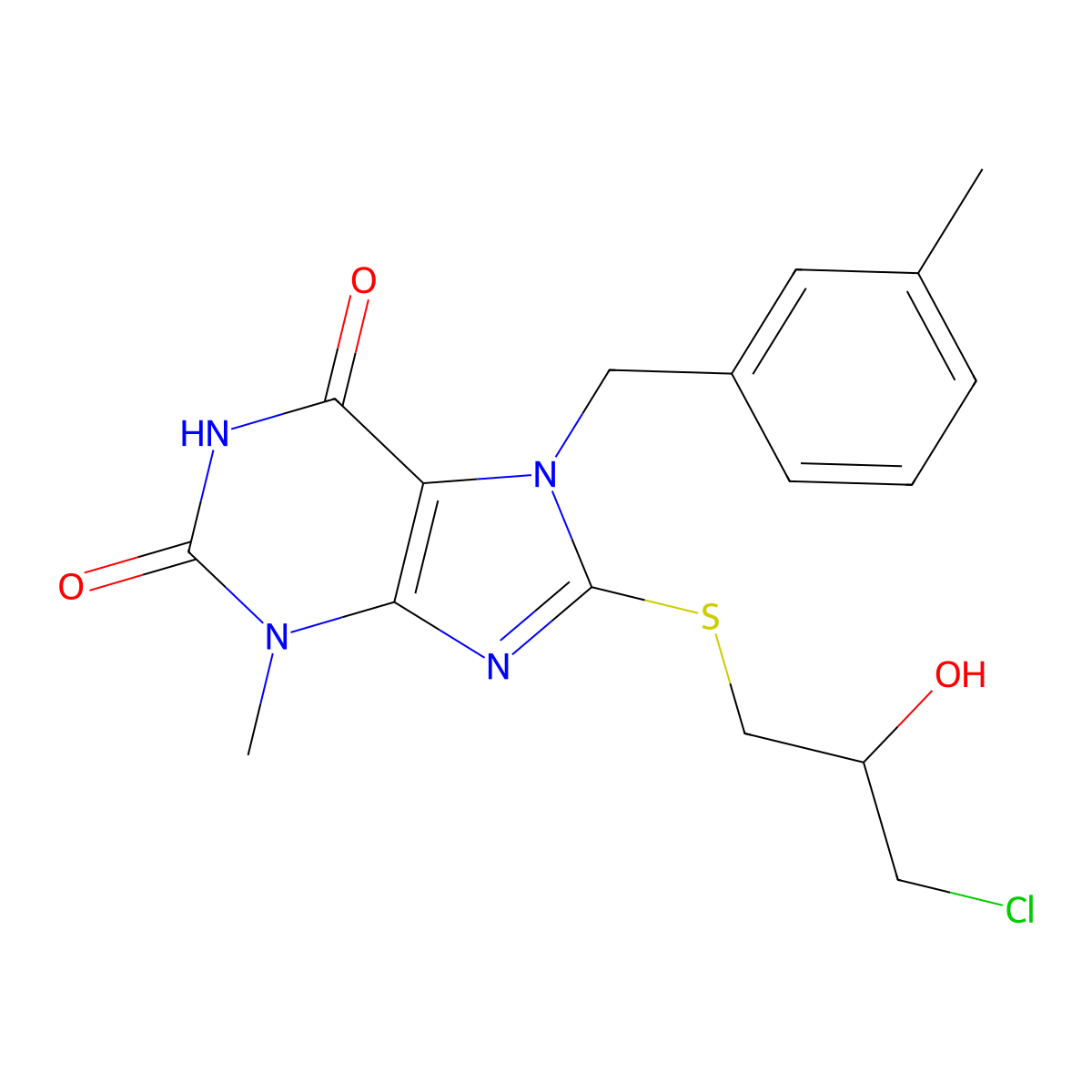 8-[(3-chloro-2-hydroxypropyl)sulfanyl]-3-methyl-7-(3-methylbenzyl)-3,7-dihydro-1H-purine-2,6-dione molecular structure, CAS 303973-48-0