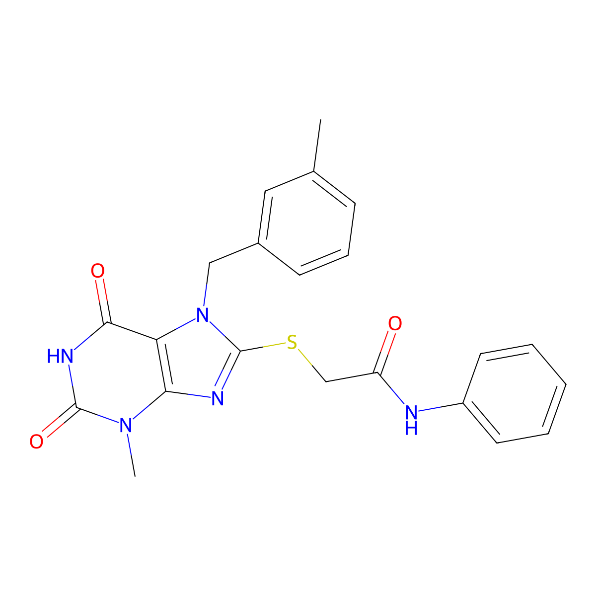 2-((3-methyl-7-(3-methylbenzyl)-2,6-dioxo-2,3,6,7-tetrahydro-1H-purin-8-yl)thio)-N-phenylacetamide molecular structure, CAS 303973-55-9