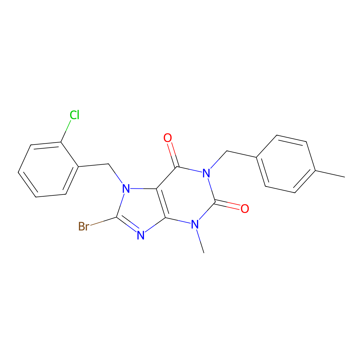 8-bromo-7-(2-chlorobenzyl)-3-methyl-1-(4-methylbenzyl)-3,7-dihydro-1H-purine-2,6-dione molecular structure, CAS 303973-57-1