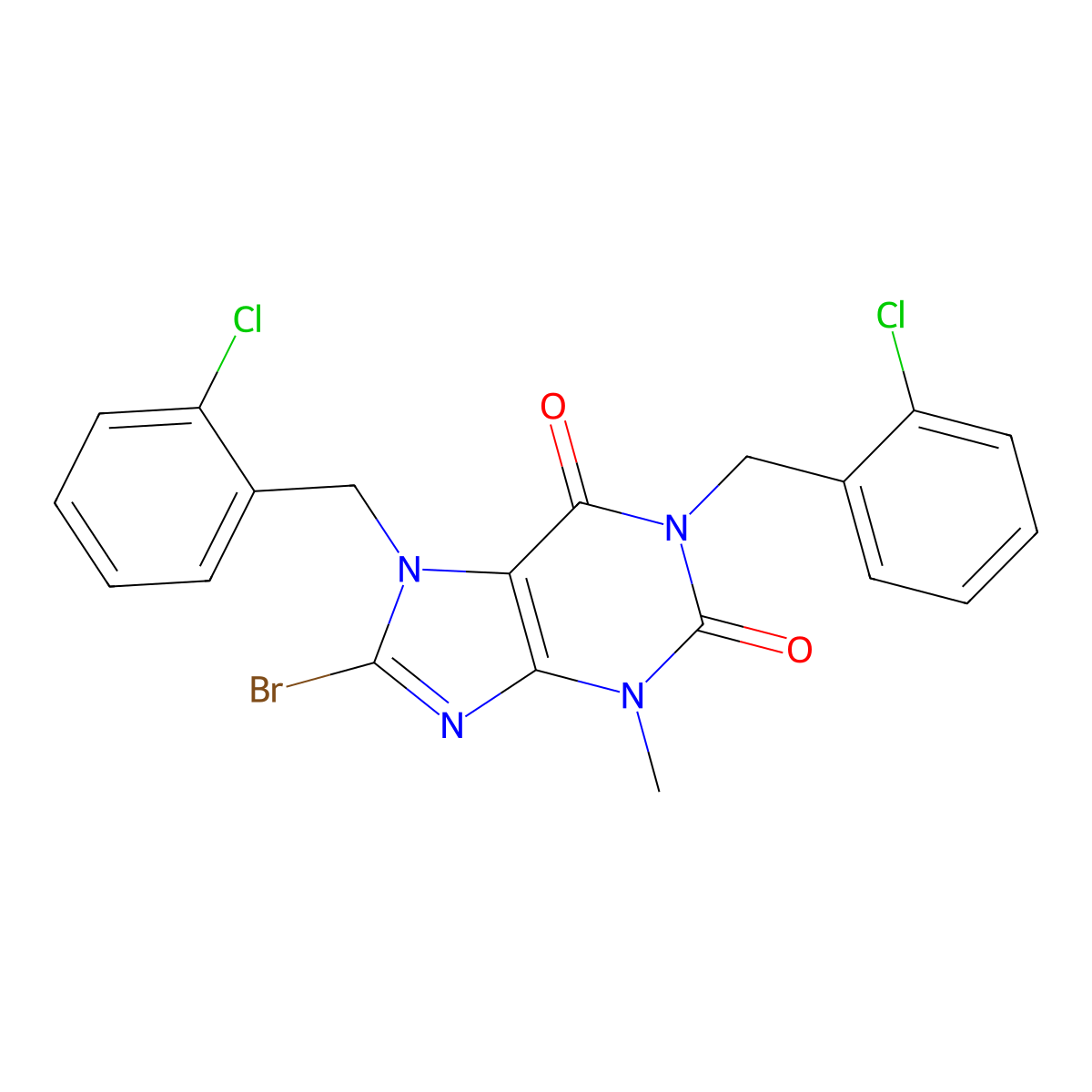 8-bromo-1,7-bis(2-chlorobenzyl)-3-methyl-3,7-dihydro-1H-purine-2,6-dione molecular structure, CAS 303973-59-3
