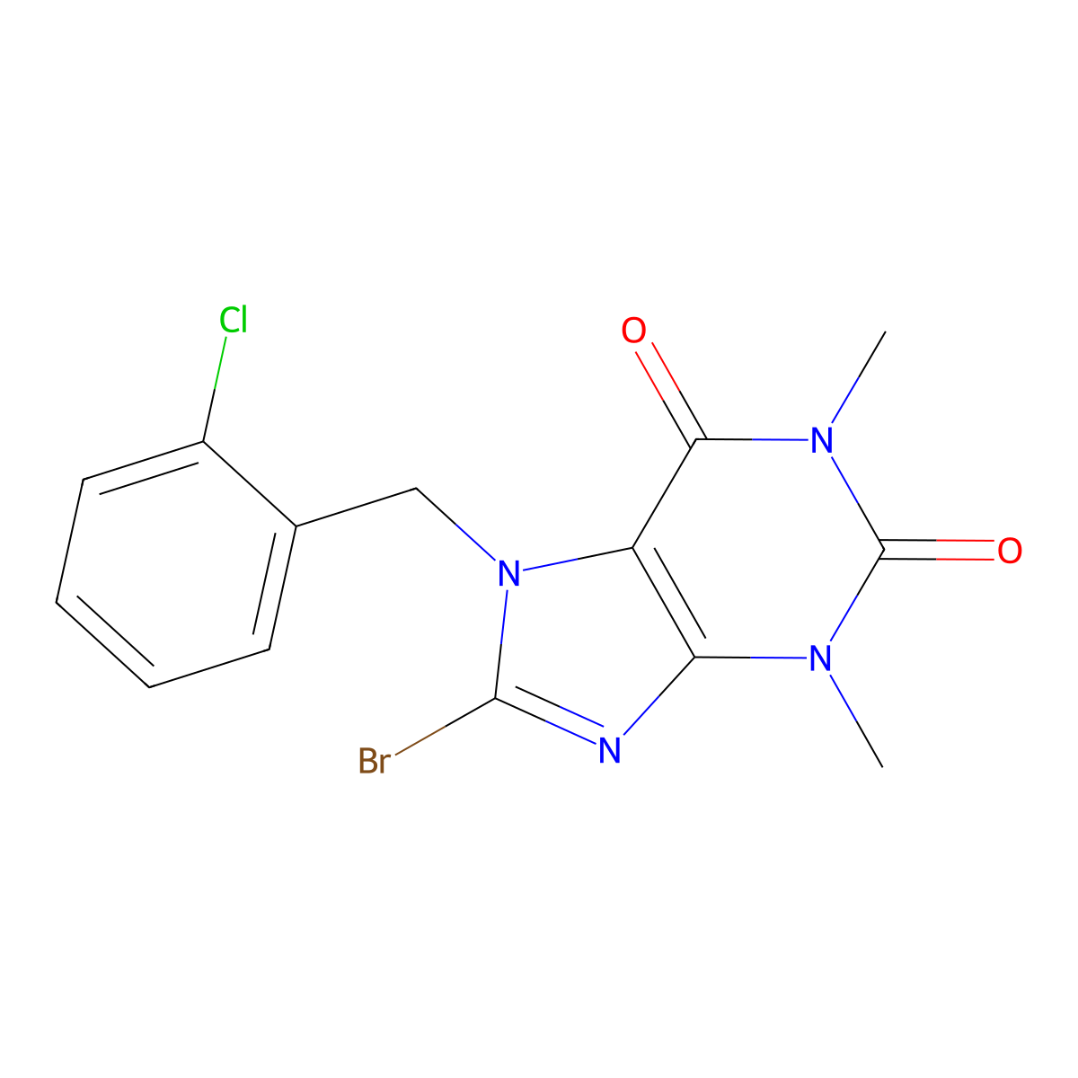 8-Bromo-7-(2-chloro-benzyl)-1,3-dimethyl-3,7-dihydro-purine-2,6-dione molecular structure, CAS 303973-68-4