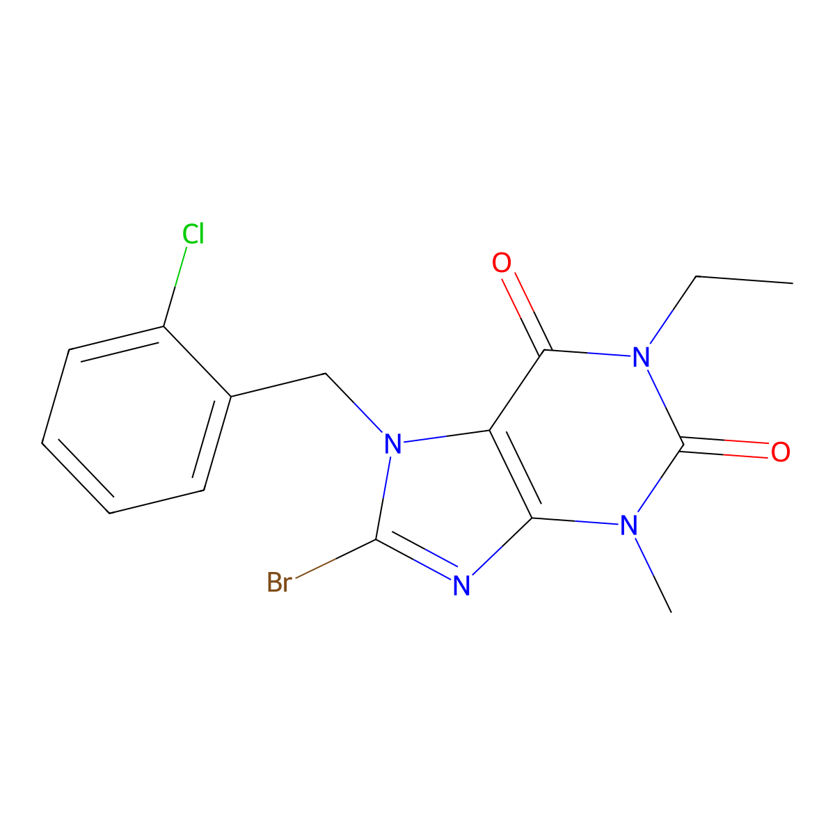 8-bromo-7-[(2-chlorophenyl)methyl]-1-ethyl-3-methyl-2,3,6,7-tetrahydro-1H-purine-2,6-dione molecular structure, CAS 303973-70-8