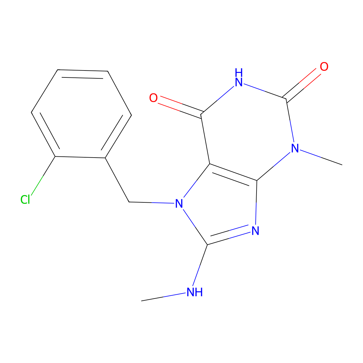 7-[(2-Chlorophenyl)methyl]-3-methyl-8-(methylamino)purine-2,6-dione molecular structure, CAS 303973-73-1