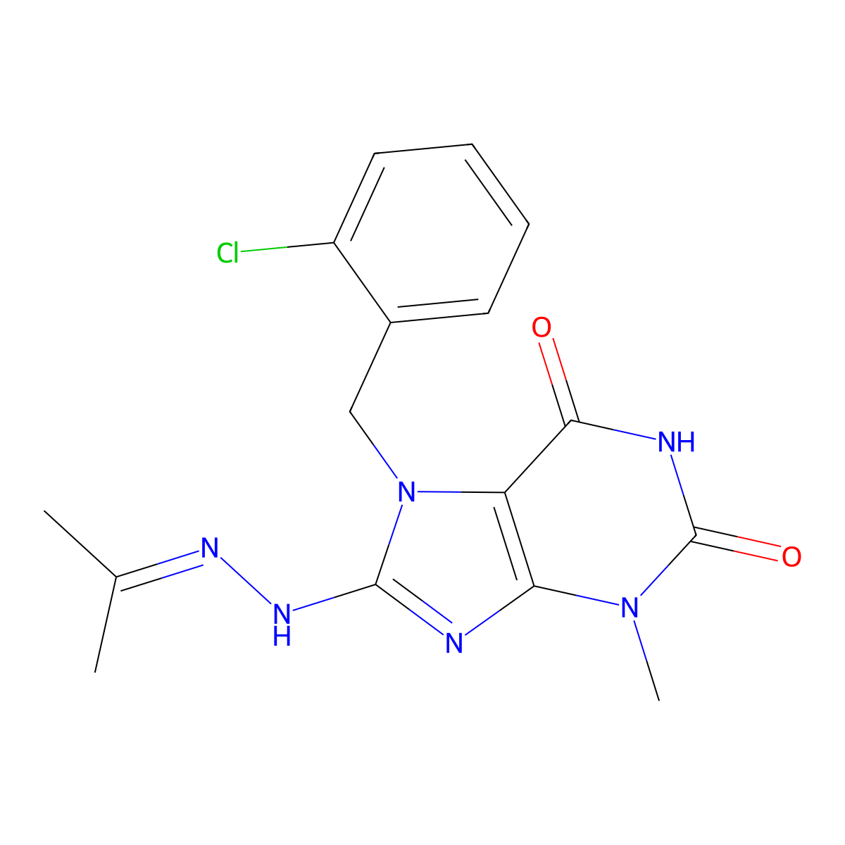 7-[(2-Chlorophenyl)methyl]-3-methyl-8-(2-propan-2-ylidenehydrazinyl)purine-2,6-dione molecular structure, CAS 303973-75-3