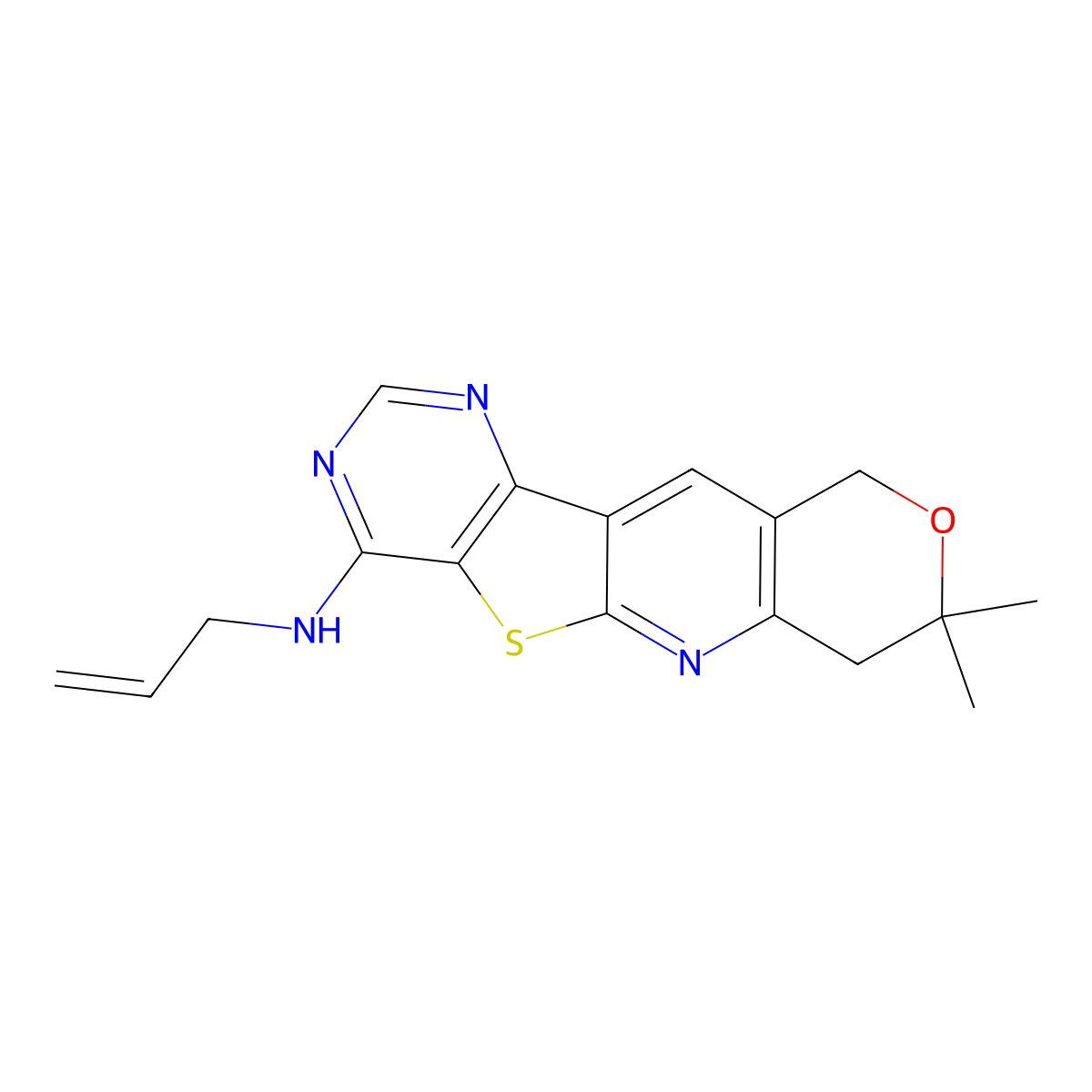 N-allyl-8,8-dimethyl-8,10-dihydro-7H-pyrano[3'',4'':5',6']pyrido[3',2':4,5]thieno[3,2-d]pyrimidin-4-amine molecular structure, CAS 303980-18-9