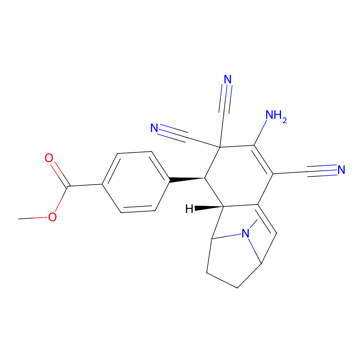 methyl 4-((4S,4aR)-2-amino-1,3,3-tricyano-10-methyl-4,4a,5,6,7,8-hexahydro-3H-5,8-epiminobenzo[7]annulen-4-yl)benzoate molecular structure, CAS 303980-27-0