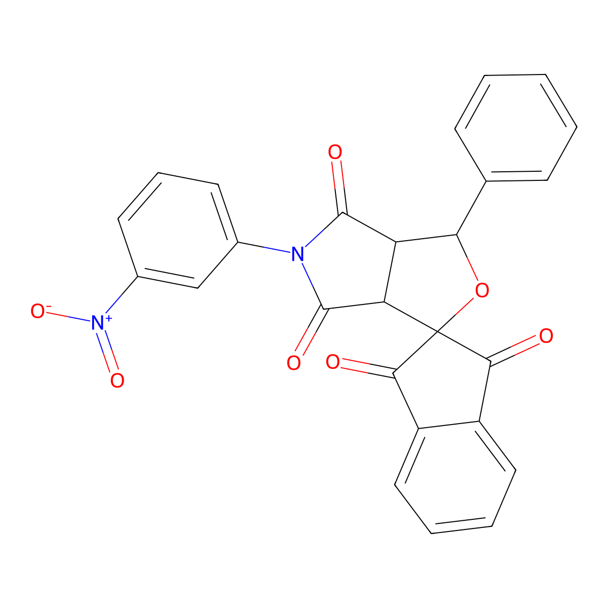 5-(3-nitrophenyl)-1-phenylspiro[3a,6a-dihydro-1H-furo[3,4-c]pyrrole-3,2'-indene]-1',3',4,6-tetrone molecular structure, CAS 303983-82-6