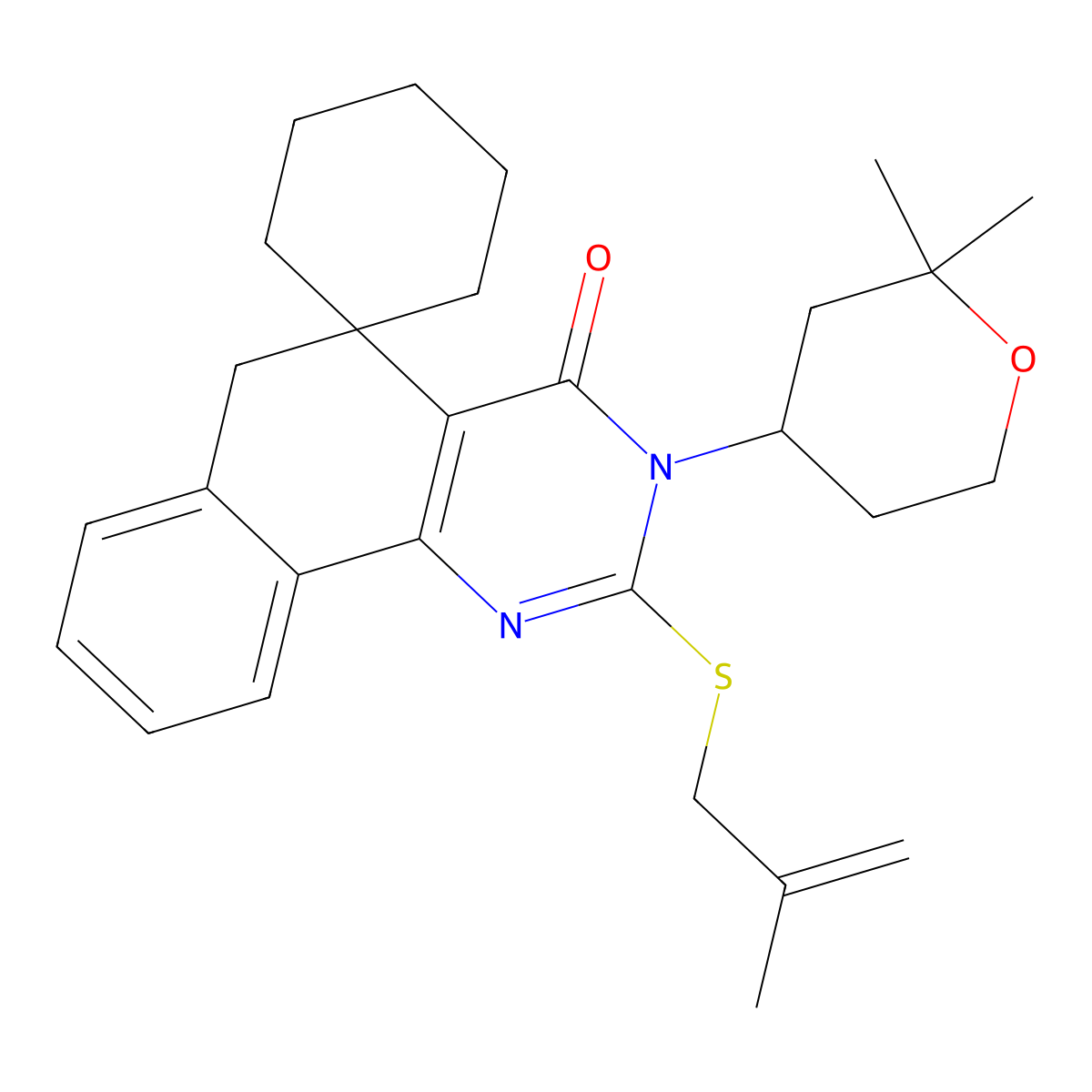 3-(2,2-dimethyloxan-4-yl)-2-(2-methylprop-2-enylsulfanyl)spiro[6H-benzo[h]quinazoline-5,1'-cyclohexane]-4-one molecular structure, CAS 303983-90-6