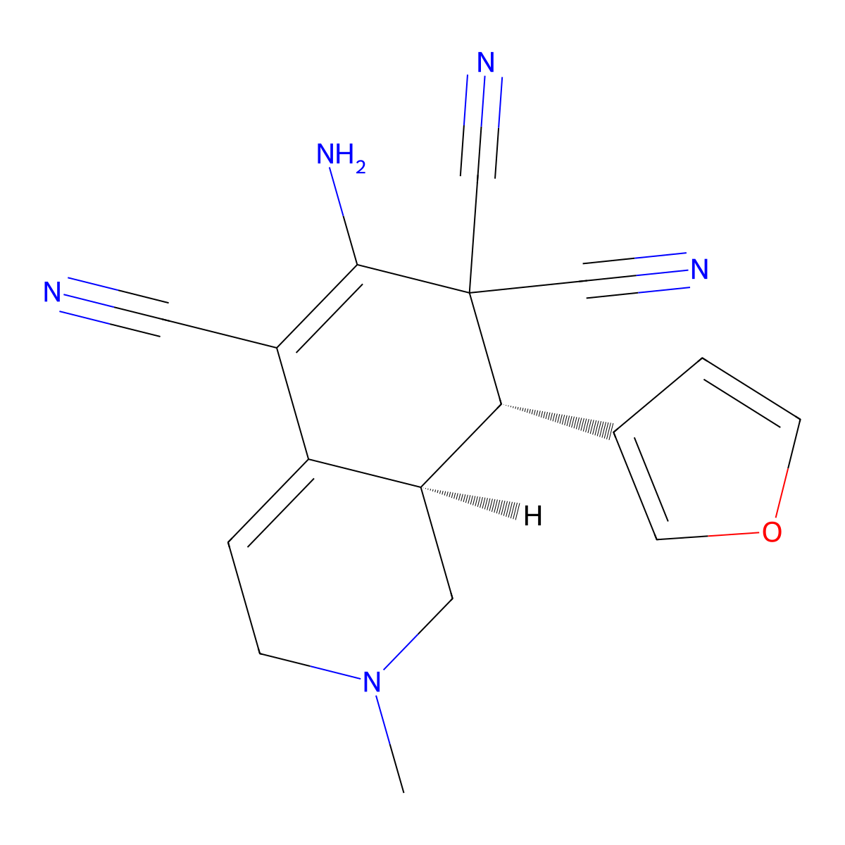 (8R,8aR)-6-amino-8-(furan-3-yl)-2-methyl-2,3,8,8a-tetrahydroisoquinoline-5,7,7(1H)-tricarbonitrile molecular structure, CAS 303983-96-2