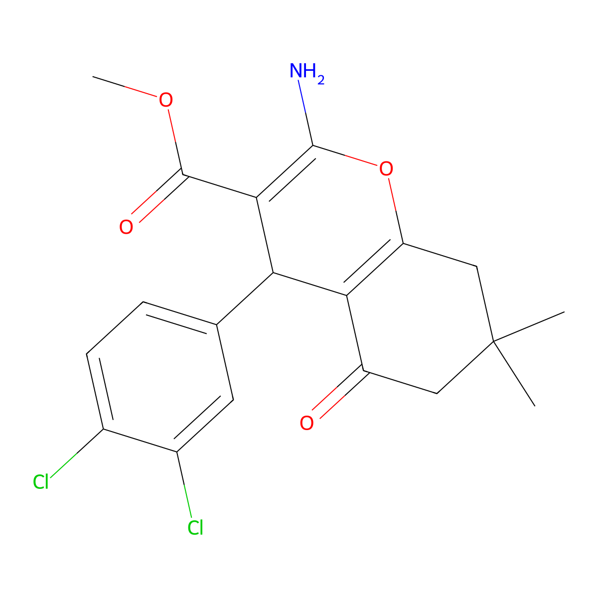 methyl 2-amino-4-(3,4-dichlorophenyl)-7,7-dimethyl-5-oxo-5,6,7,8-tetrahydro-4H-chromene-3-carboxylate molecular structure, CAS 303984-07-8