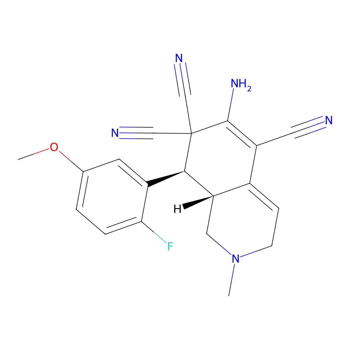 (8R,8aR)-6-amino-8-(2-fluoro-5-methoxyphenyl)-2-methyl-1,3,8,8a-tetrahydroisoquinoline-5,7,7-tricarbonitrile molecular structure, CAS 303984-17-0