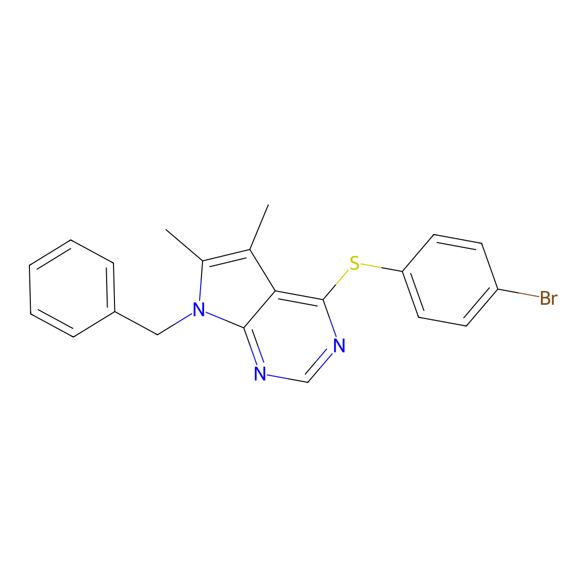 7-benzyl-4-[(4-bromophenyl)sulfanyl]-5,6-dimethyl-7H-pyrrolo[2,3-d]pyrimidine molecular structure, CAS 303984-46-5