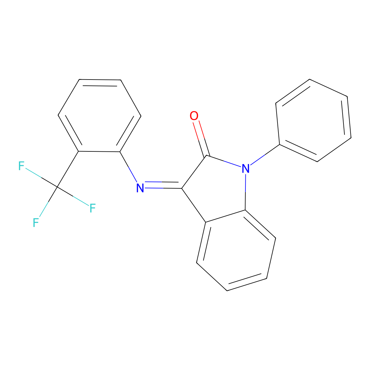 1-phenyl-3-{[2-(trifluoromethyl)phenyl]imino}-1,3-dihydro-2H-indol-2-one molecular structure, CAS 303984-48-7