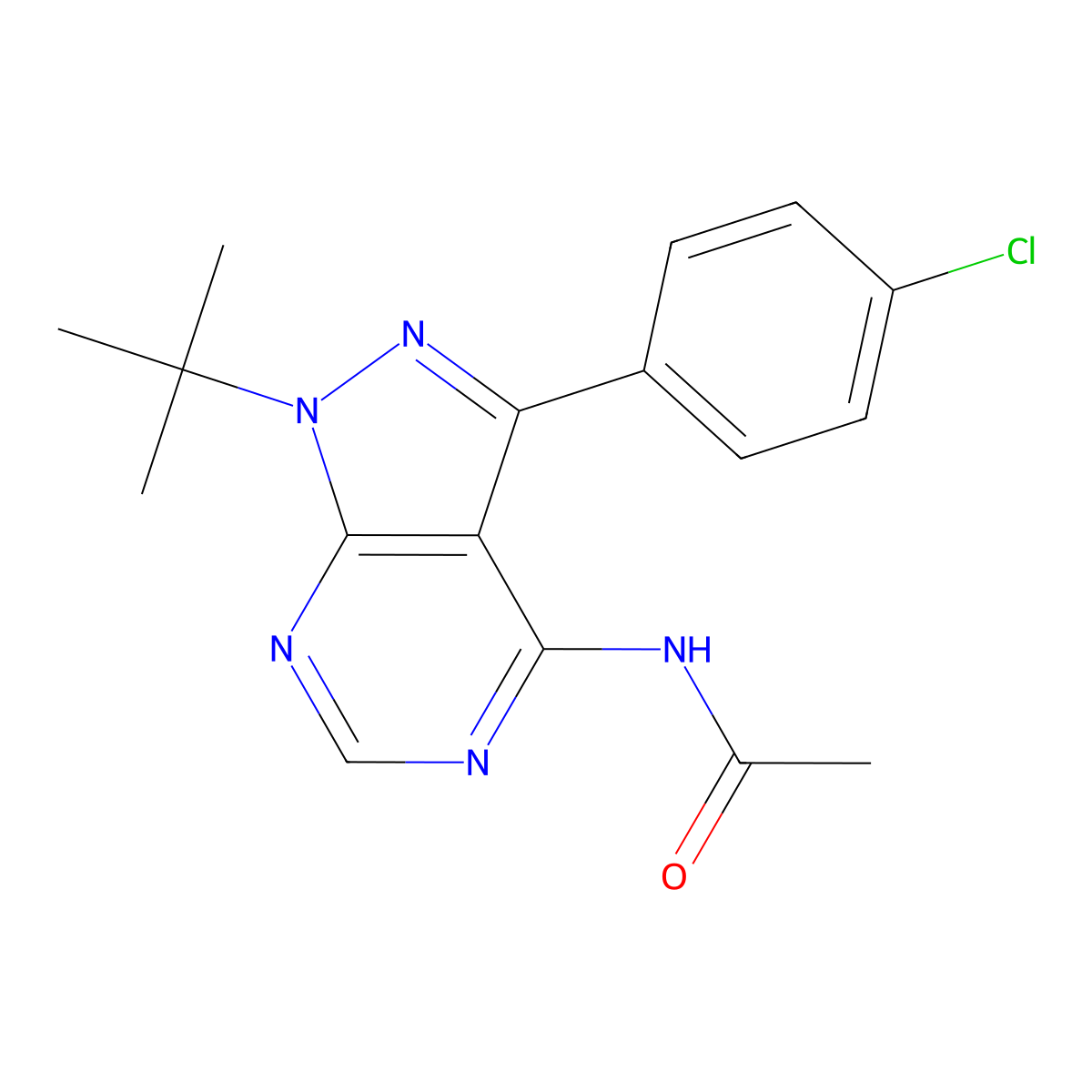 N-[1-tert-butyl-3-(4-chlorophenyl)pyrazolo[3,4-d]pyrimidin-4-yl]acetamide molecular structure, CAS 303984-55-6