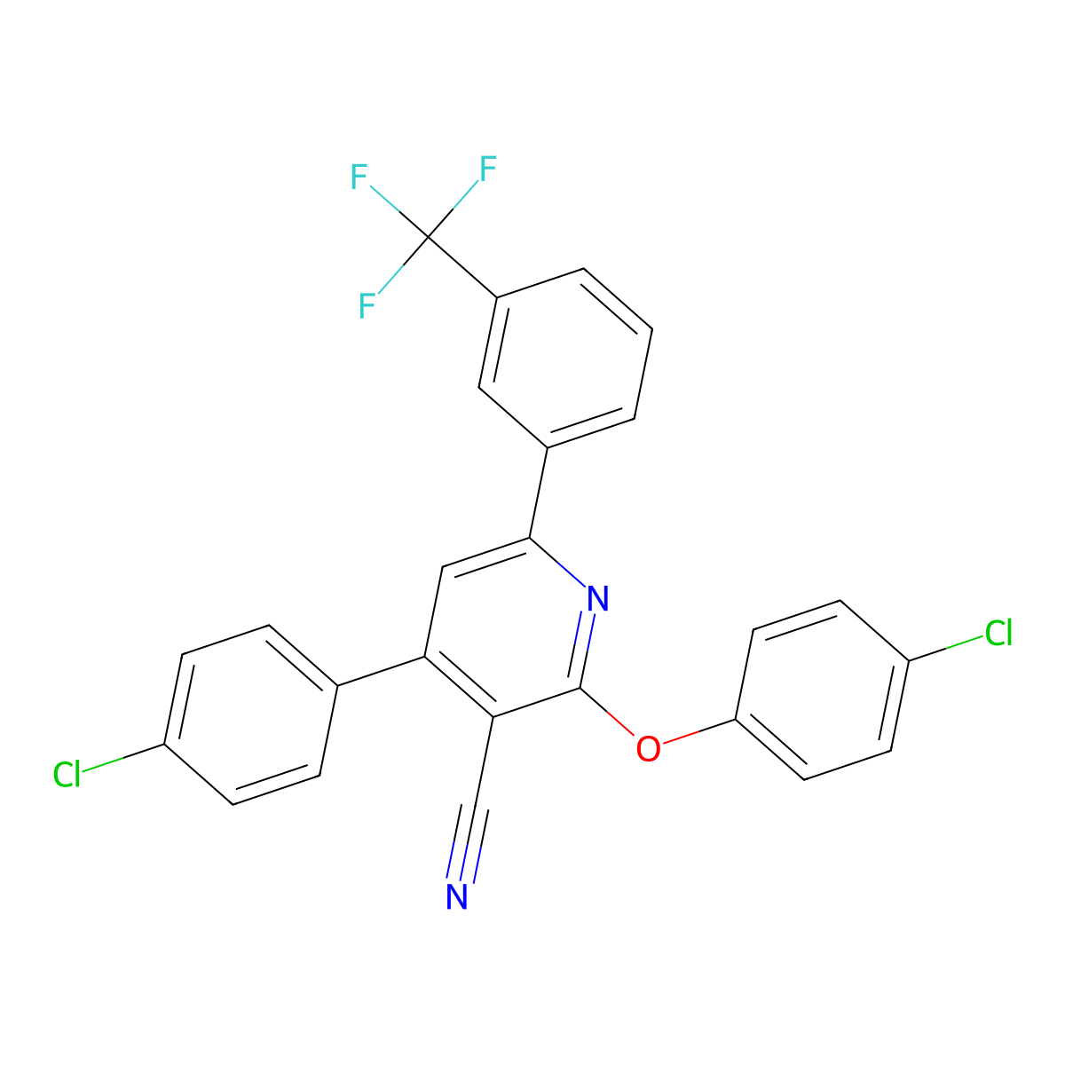 2-(4-Chlorophenoxy)-4-(4-chlorophenyl)-6-[3-(trifluoromethyl)phenyl]pyridine-3-carbonitrile molecular structure, CAS 303984-56-7