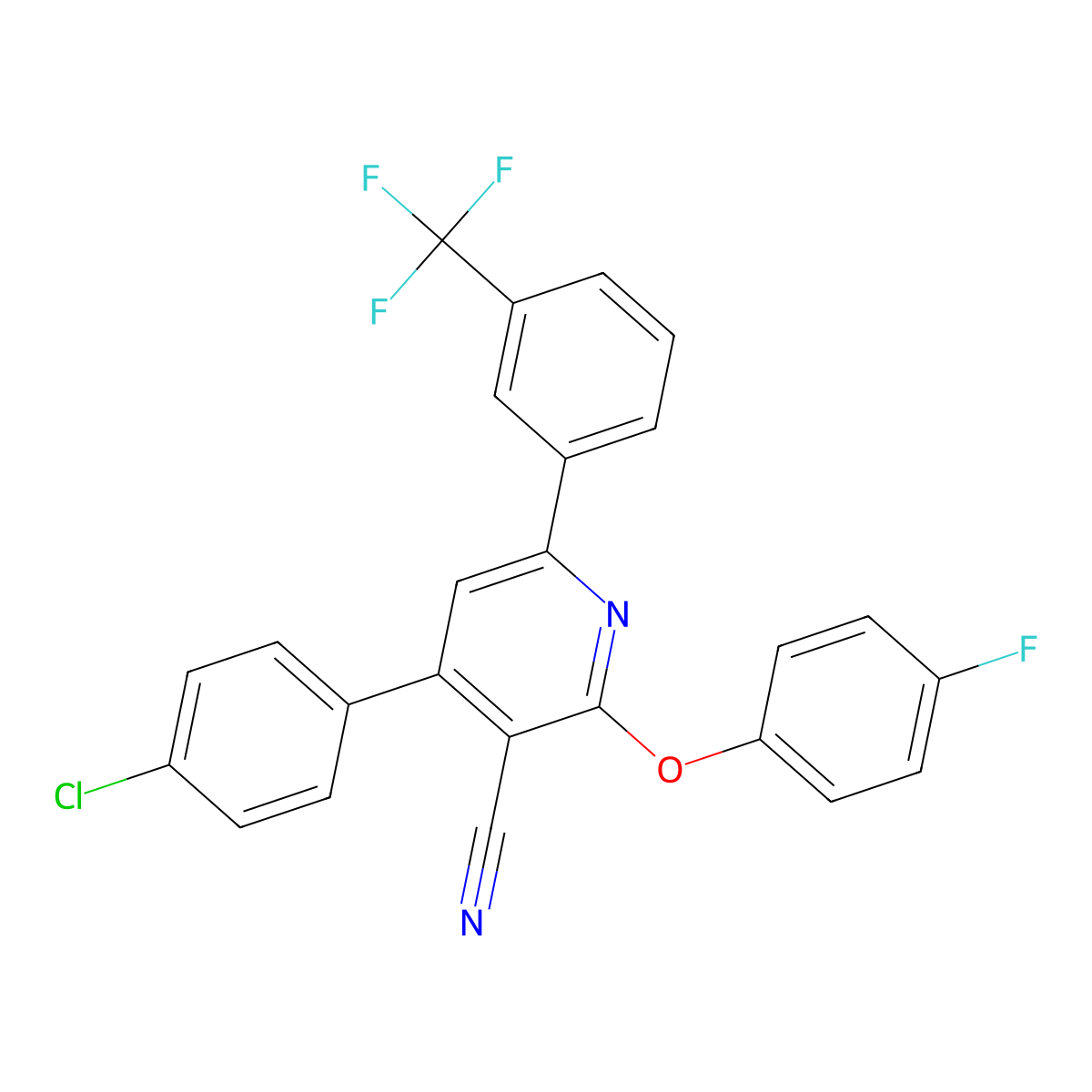 4-(4-Chlorophenyl)-2-(4-fluorophenoxy)-6-[3-(trifluoromethyl)phenyl]pyridine-3-carbonitrile molecular structure, CAS 303984-59-0