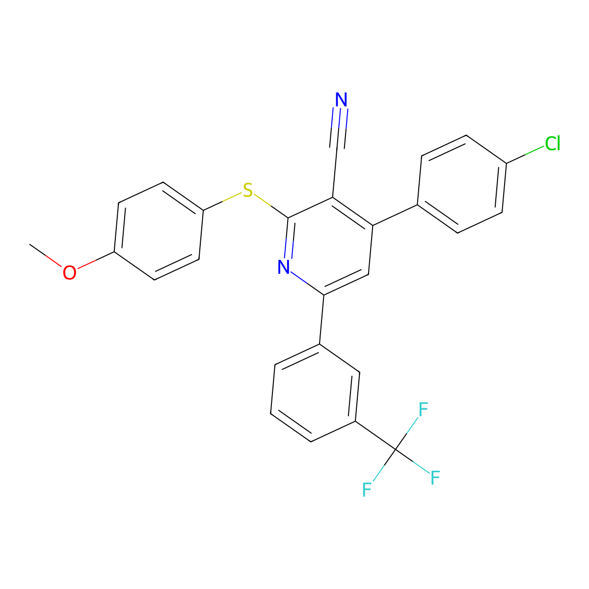 4-(4-Chlorophenyl)-2-[(4-methoxyphenyl)sulfanyl]-6-[3-(trifluoromethyl)phenyl]nicotinonitrile molecular structure, CAS 303984-64-7