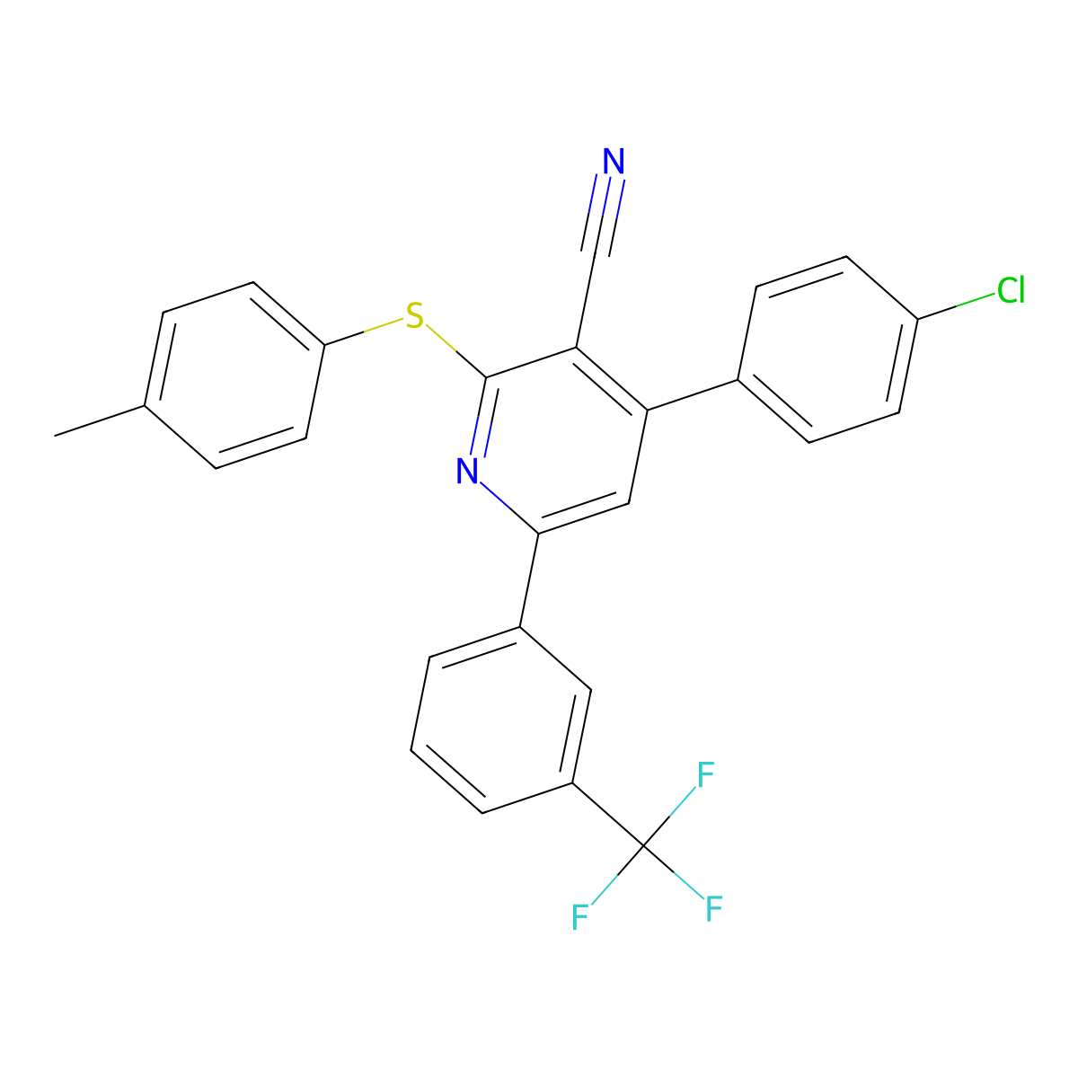 4-(4-Chlorophenyl)-2-[(4-methylphenyl)sulfanyl]-6-[3-(trifluoromethyl)phenyl]nicotinonitrile molecular structure, CAS 303984-65-8