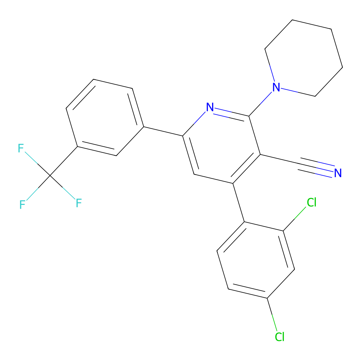 4-(2,4-Dichlorophenyl)-2-piperidino-6-[3-(trifluoromethyl)phenyl]nicotinonitrile molecular structure, CAS 303984-67-0