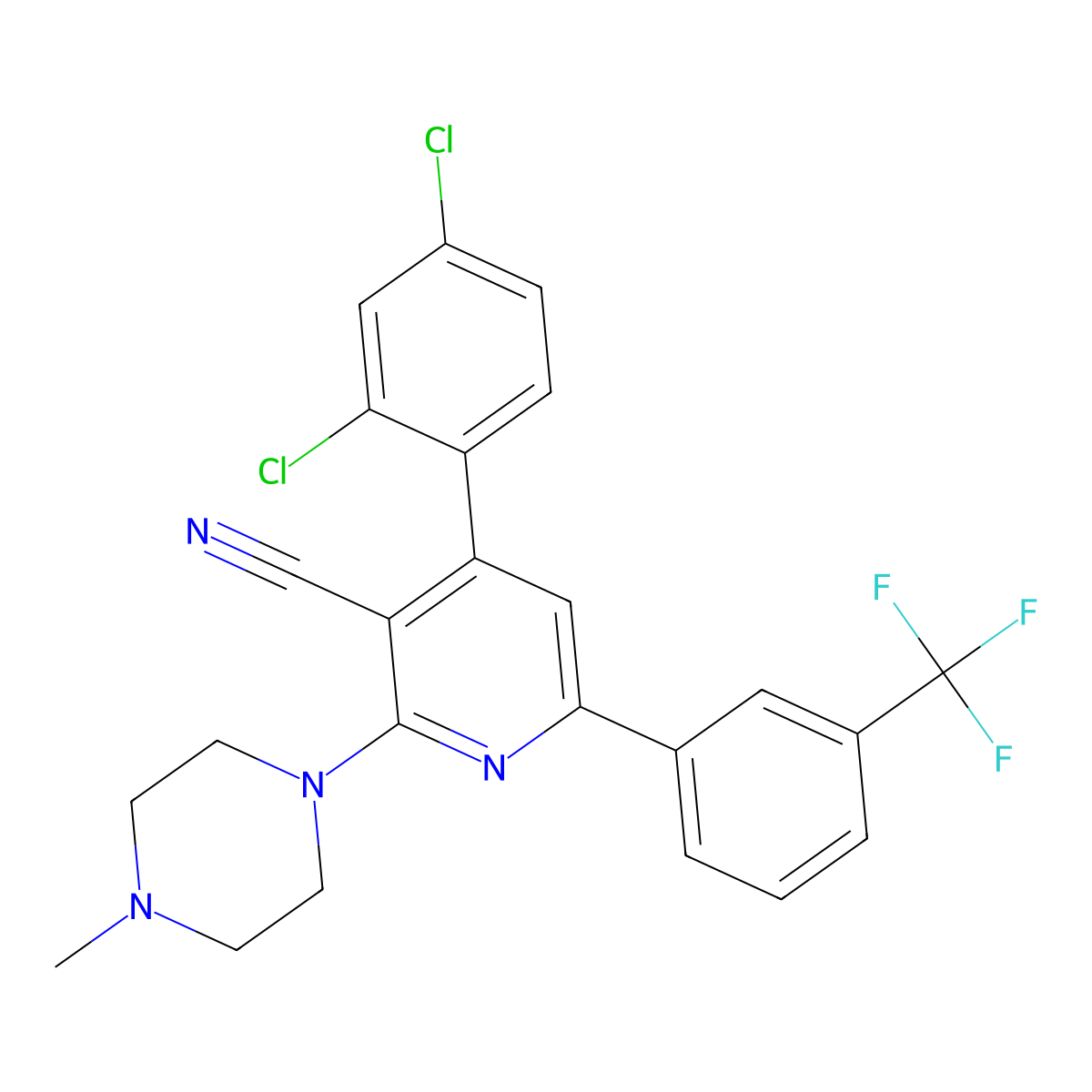 4-(2,4-Dichlorophenyl)-2-(4-methylpiperazin-1-yl)-6-[3-(trifluoromethyl)phenyl]pyridine-3-carbonitrile molecular structure, CAS 303984-86-3