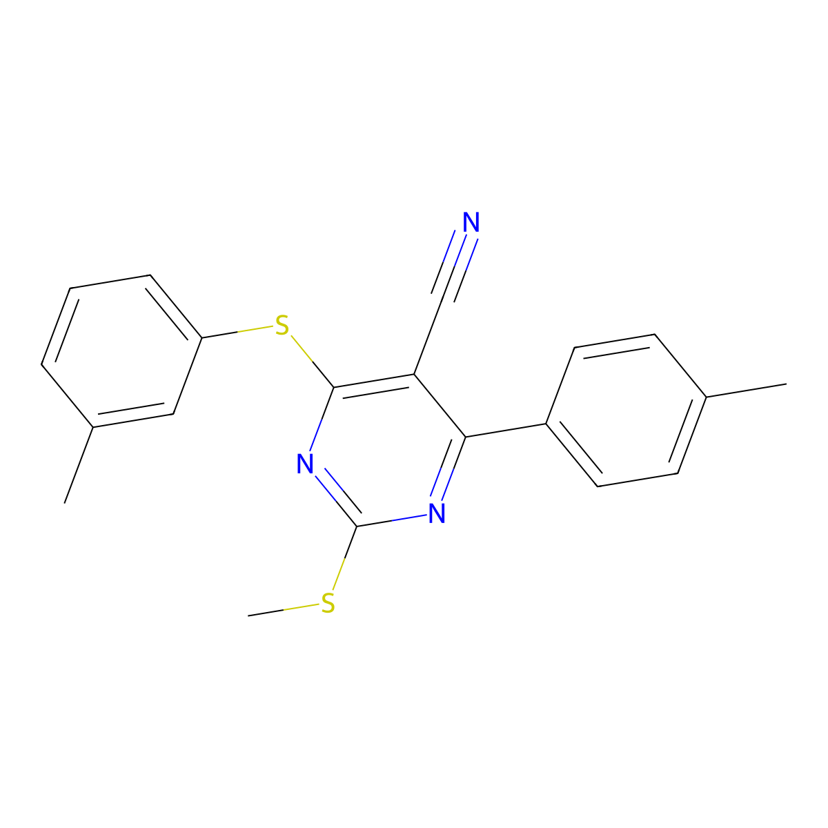 4-(4-Methylphenyl)-6-[(3-methylphenyl)sulfanyl]-2-(methylsulfanyl)-5-pyrimidinecarbonitrile molecular structure, CAS 303985-03-7