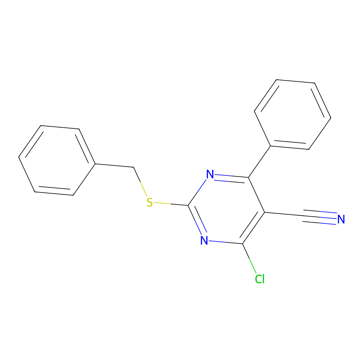 2-(Benzylsulfanyl)-4-chloro-6-phenyl-5-pyrimidinecarbonitrile molecular structure, CAS 303985-04-8