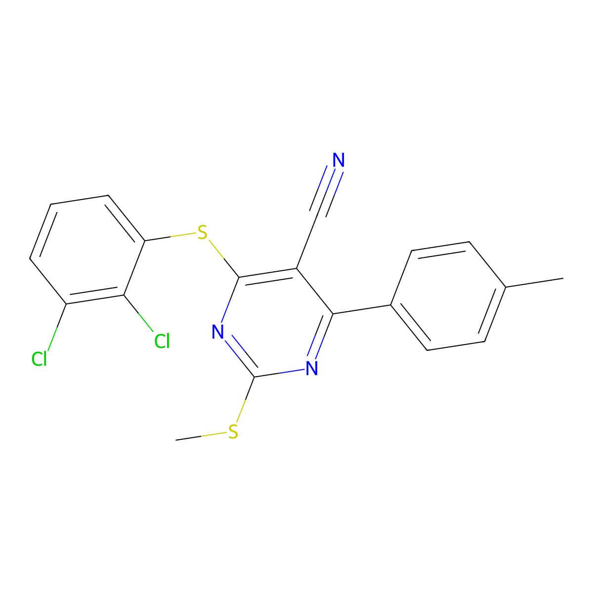 4-[(2,3-Dichlorophenyl)sulfanyl]-6-(4-methylphenyl)-2-(methylsulfanyl)-5-pyrimidinecarbonitrile molecular structure, CAS 303985-08-2